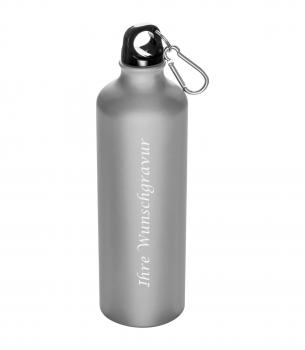 Aluminium Trinkflasche mit Gravur / mit Karabinerhaken / 800ml / Farbe silber