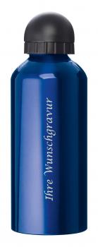 Aluminium Trinkflasche mit Gravur / mit Sportverschluss / 600ml / Farbe: blau