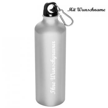 Aluminium Trinkflasche mit Namensgravur - mit Karabinerhaken 800ml - Farbe: weiß