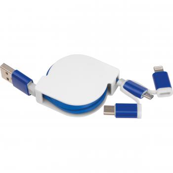 Ausziehbares Ladekabel mit iOS, C-Type und Micro USB Anschluss / Farbe: blau