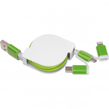 Ausziehbares Ladekabel mit iOS, C-Type und Micro USB Anschluss / Farbe: grün