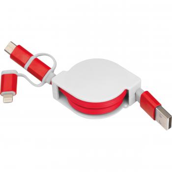 Ausziehbares Ladekabel mit iOS, C-Type und Micro USB Anschluss / Farbe: rot