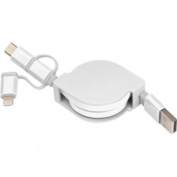 Ausziehbares Ladekabel mit iOS, C-Type und Micro USB Anschluss / Farbe: weiß