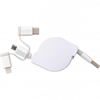 Ausziehbares Ladekabel mit iOS, C-Type und Micro USB Anschluss / Farbe: weiß