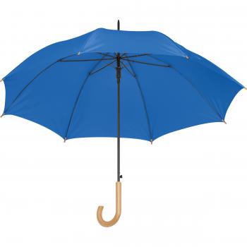 Automatik-Regenschirm mit Holzgriff und Holzspitzen / Farbe: blau