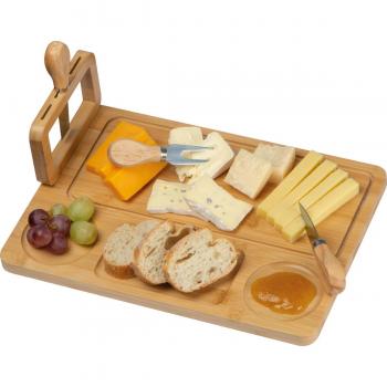 Bambus Käsebrett-Set mit Gravur / bestehend Servierplatte und Käsebesteck