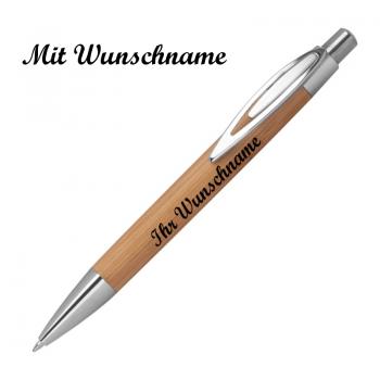 Bambus Kugelschreiber mit Namensgravur - mit spitzem Clip