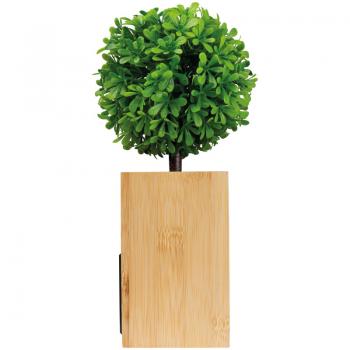 Bambus Tischuhr "Green Feeling" mit Namensgravur - mit Baum auf Kunstrasen