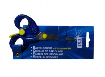 Bastelschere / Schülerschere / mit Schneidehilfe / 13cm / rund / Farbe: blau