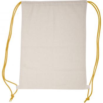 Baumwolle Gymbag / Sportbeutel / Turnbeutel / weiß mit gelben Kordelzügen