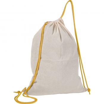 Baumwolle Gymbag / Sportbeutel / Turnbeutel / weiß mit gelben Kordelzügen