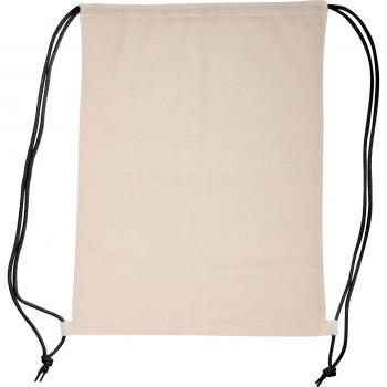 Baumwolle Gymbag / Sportbeutel / Turnbeutel / weiß mit schwarzen Kordelzügen