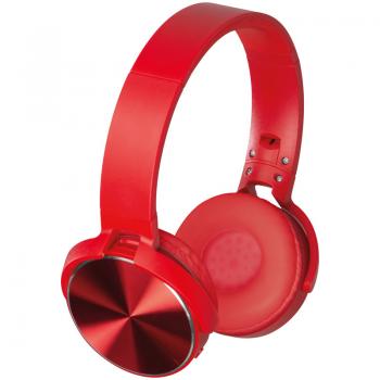 Bluetooth Kopfhörer mit Metallplatten auf den Ohrmuscheln / Farbe: rot
