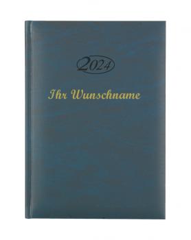 Buchkalender 2024 mit Namensgravur / Chefkalender / Farbe: blau