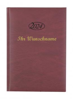 Buchkalender 2024 mit Namensgravur / Chefkalender / Farbe: bordeaux
