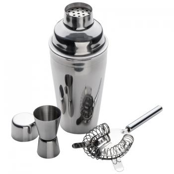 Cocktail Set / 3tlg. mit Shaker, Messbecher und Sieb / verchromt