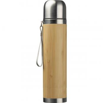 Doppelwandige Vakuum-Trinkflasche mit Namensgravur - mit Bambusummantelung 500ml