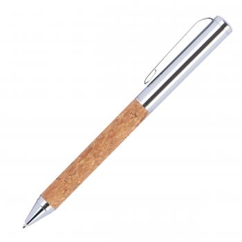Dreh-Kugelschreiber aus Metall und Kork mit Gravur