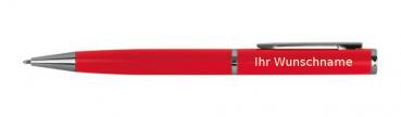 Drehbarer Kugelschreiber aus Metall mit Gravur / mit Velouretui / Farbe: rot