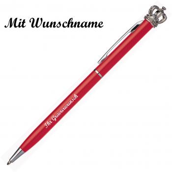 Drehkugelschreiber mit Namensgravur - aus Metall - mit Krone - Farbe: rot