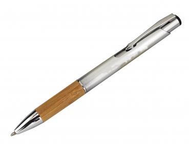 Druckkugelschreiber mit Bambusmanschette und Metallclip