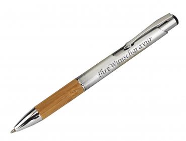 Druckkugelschreiber mit Gravur / mit Bambusmanschette und Metallclip