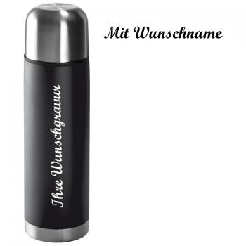 Edelstahl Isolierkanne mit Namensgravur - Thermosflasche - 0,5l  -Farbe: schwarz