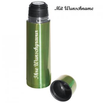 Edelstahl Isolierkanne mit Namensgravur - Thermosflasche - apfelgrün