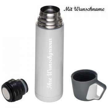 Edelstahl Isolierkanne mit Namensgravur - Thermosflasche - Farbe: weiß