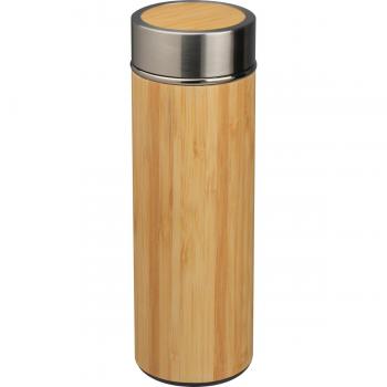 Edelstahl-Trinkbecher Bambus mit Teesieb 350ml mit Namensgravur