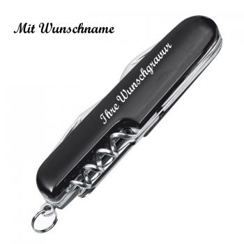 Edles 7-teiliges Aluminium Taschenmesser mit Namensgravur - Farbe: schwarz
