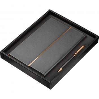 Edles Schreibset mit Notizbuch und Kugelschreiber / im Geschenkkarton / schwarz