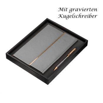 Edles Set mit Notizbuch + Kugelschreiber mit Gravur / Geschenkkarton / anthrazit
