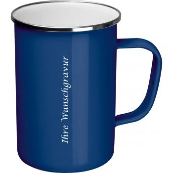 Emaille Tasse mit Gravur / Füllvermögen: 550ml / Farbe: blau