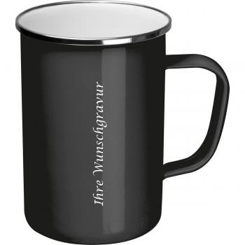 Emaille Tasse mit Gravur / Füllvermögen: 550ml / Farbe: schwarz