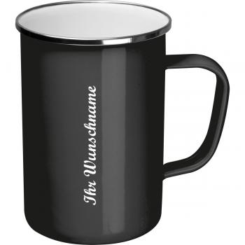 Emaille Tasse mit Namensgravur - Füllvermögen: 550ml - Farbe: schwarz