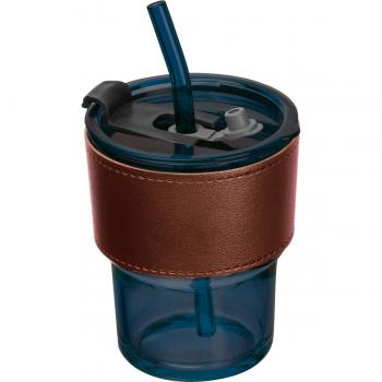 Farbiges Trinkglas mit Glasstrohhalm / Trinkbecher / Farbe; dunkelblau
