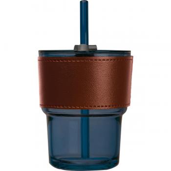 Farbiges Trinkglas mit Glasstrohhalm mit Gravur / Trinkbecher / Farbe dunkelblau
