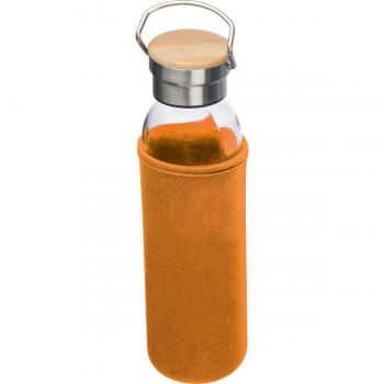 Flasche aus Glas mit Neoprenüberzug / 600ml / Neoprenfarbe: orange