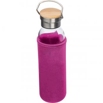 Flasche aus Glas mit Neoprenüberzug / 600ml / Neoprenfarbe: pink