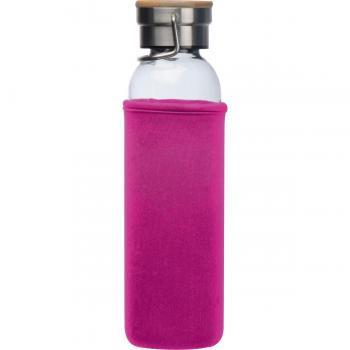 Flasche aus Glas mit Neoprenüberzug / 600ml / Neoprenfarbe: pink