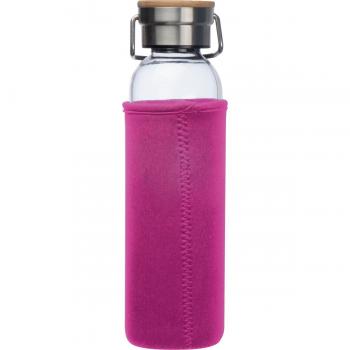 Flasche aus Glas mit Neoprenüberzug / 600ml / Neoprenfarbe: pink