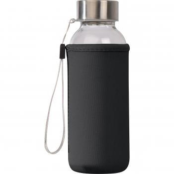 Glas Trinkflasche mit schwarzen Neoprenüberzug / 300ml / Farbe: transparent