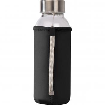 Glas Trinkflasche mit schwarzen Neoprenüberzug / 300ml / Farbe: transparent