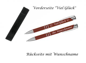 Glücks-Kugelschreiber mit beidseitiger Gravur / mit Velouretui / Farbe: bordeaux