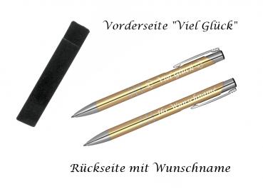 Glücks-Kugelschreiber mit beidseitiger Gravur / mit Velouretui / Farbe: gold