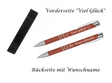 Glücks-Kugelschreiber mit beidseitiger Gravur / mit Velouretui / Farbe: kupfer