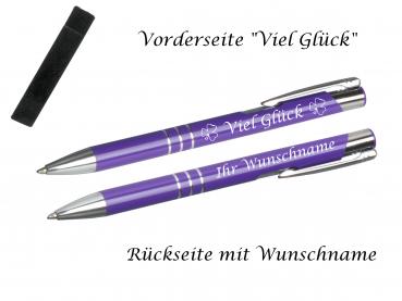 Glücks-Kugelschreiber mit beidseitiger Gravur / mit Velouretui / Farbe: violett