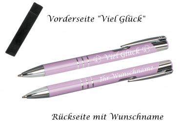 Glücks-Kugelschreiber mit beidseitiger Gravur / mit Velouretui / pastell lila