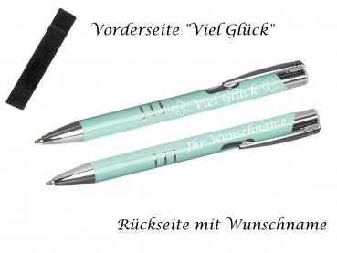 Glücks-Kugelschreiber mit beidseitiger Gravur / mit Velouretui / pastell mint
